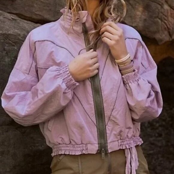 FREE PEOPLE Movement  Starting Lineup Windbreaker Bomber Purple Jacket Sml NWOT - Picture 2 of 15